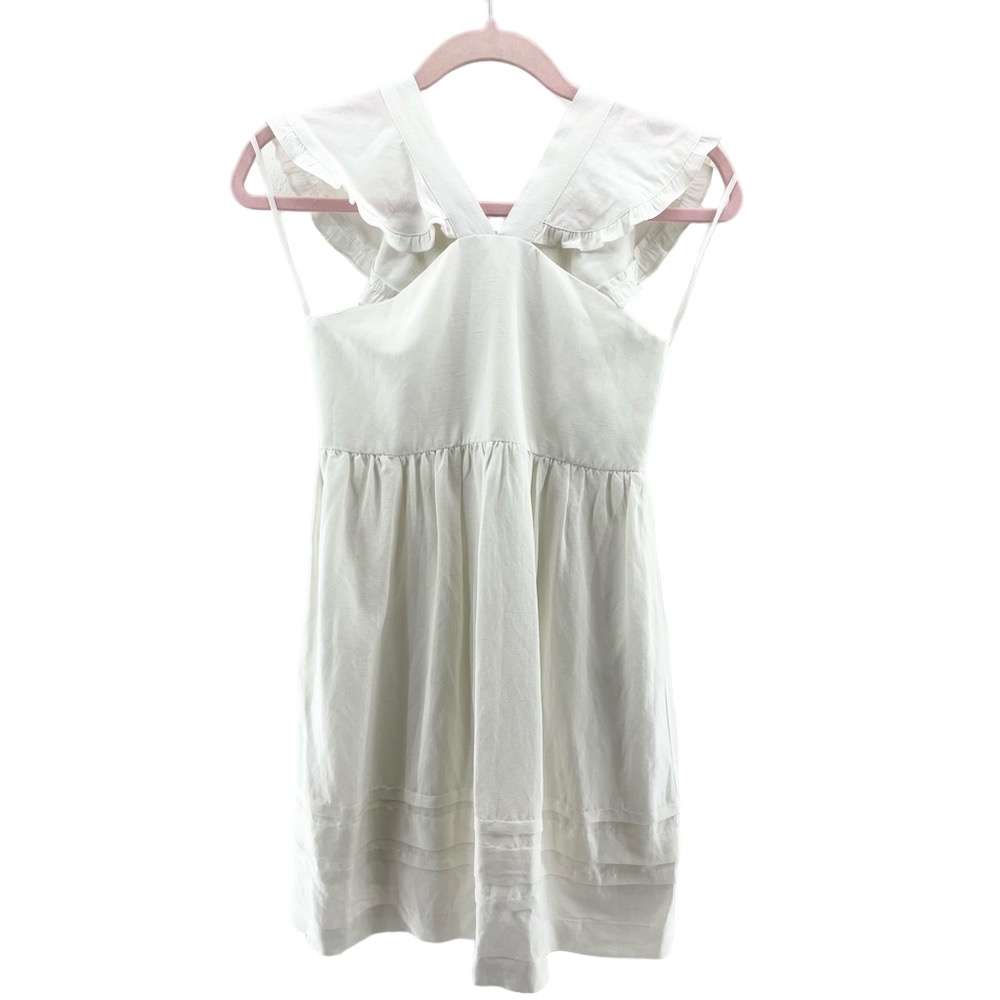 White Zara Linen Blend Girls Ruffled Sleeveless Dress 10Y